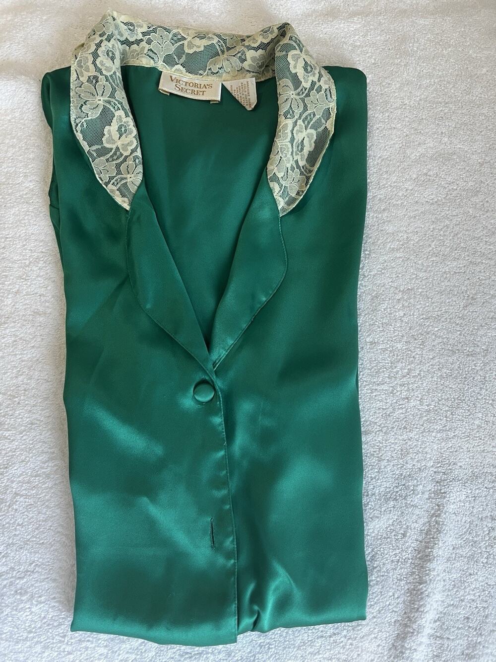 Vintage Victoria's Secret Gold Label Nightshirt S/M Emerald Green Lace Collar